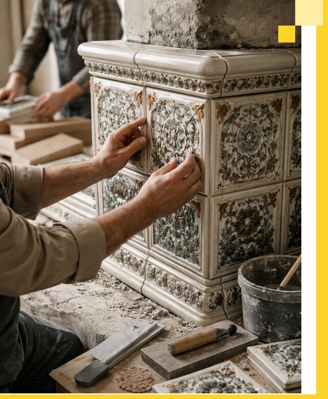 Изразцовые камины под ключ в Юбилейном: проект и монтаж