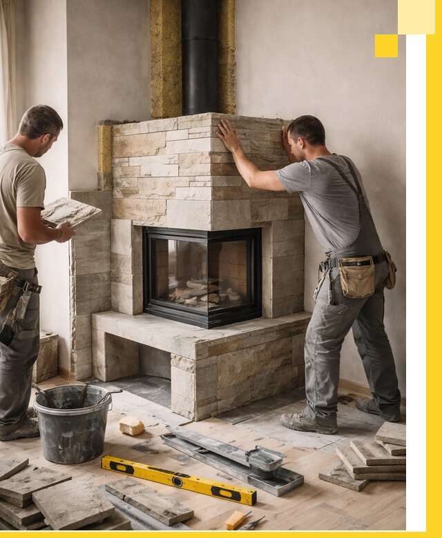 Угловые камины под ключ проект, монтаж и отделка в Юбилейном