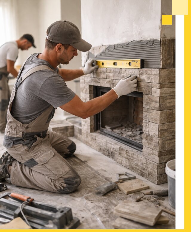 Облицовка каминов в Юбилейном, монтаж и отделка натуральным камнем