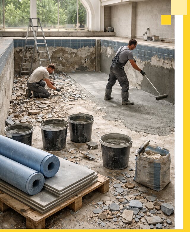 Реконструкция бассейнов в Юбилейном: ремонт, гидроизоляция