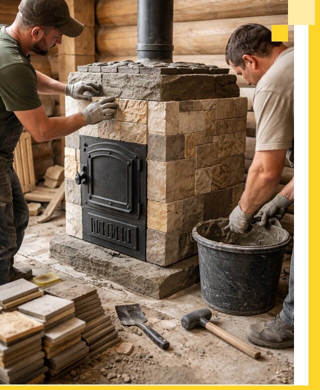 Облицовка банной печи под ключ в Юбилейном: камень и плитка