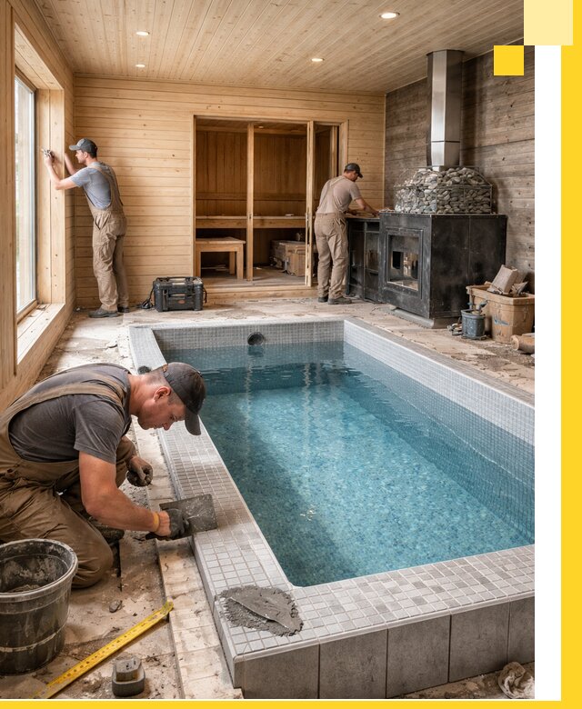 Проект бани с бассейном и сауной в Юбилейном под ключ