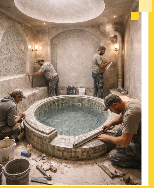 Профессиональное строительство хамама с бассейном в Юбилейном под ключ