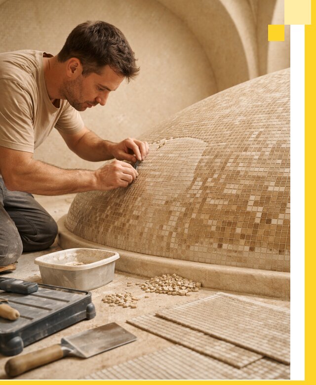 Профессиональная укладка мозаики для хамама под ключ в Юбилейном