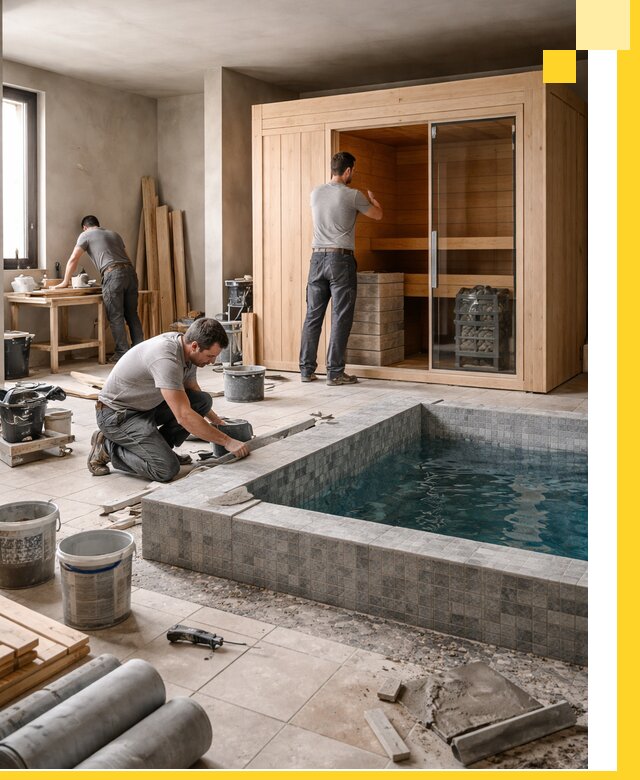 SPA зоны под ключ с бассейном сауной и печью в Юбилейном